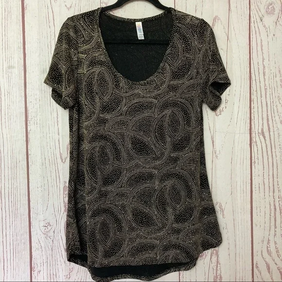 LuLaRoe Women’s M Medium Glitter Sparkle Short Sleeve Tee Top Hi Low Hem Tunic - Picture 1 of 7